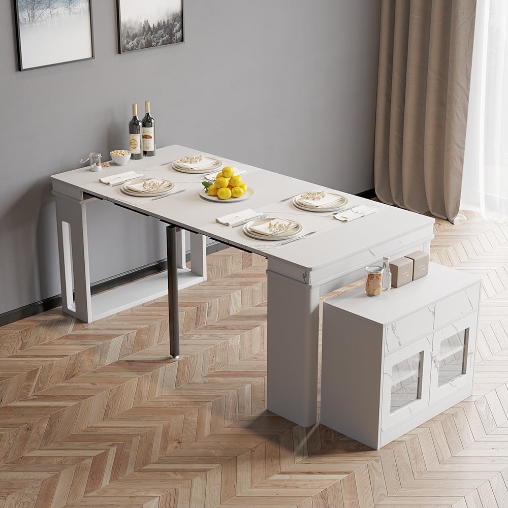 Avis Clients sur Table à manger moderne extensible en bois blanc de 180 cm avec buffet, pour 2 à 4 personnes