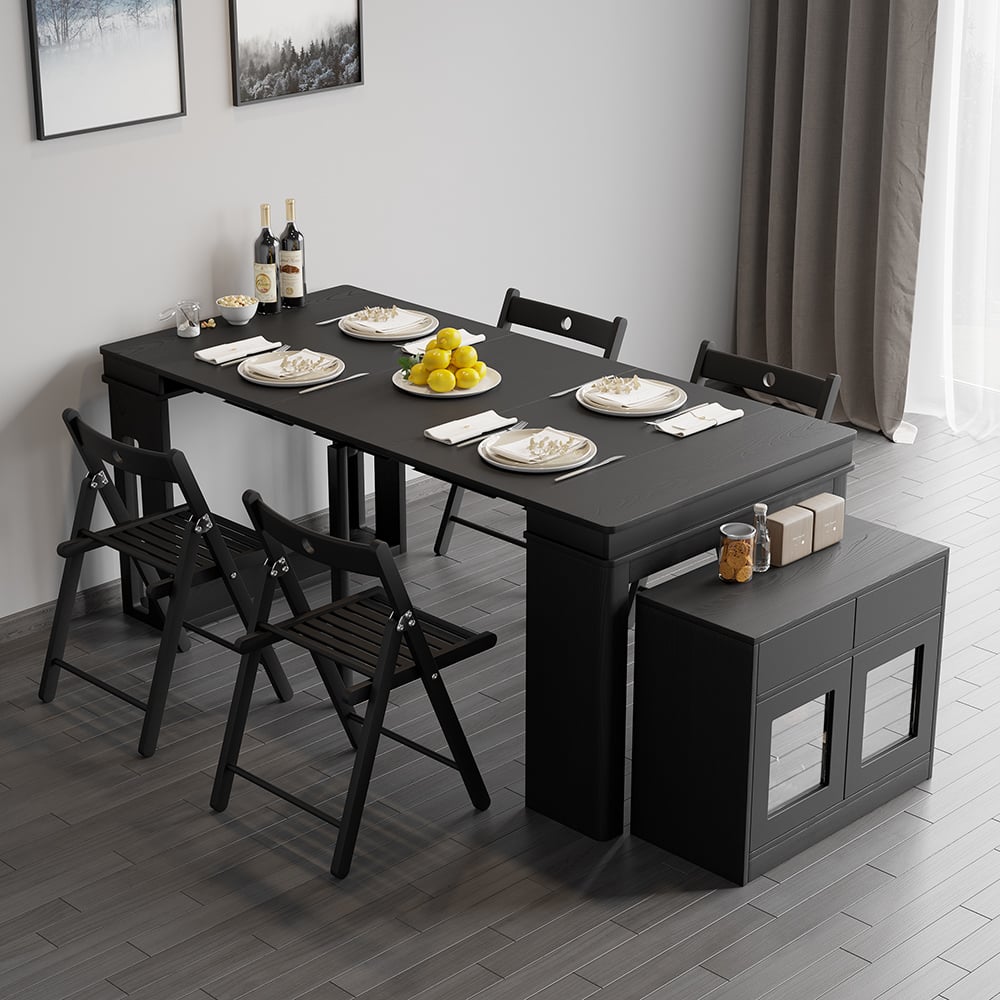 Customer Reviews for Folding rectangular dining set and 4 chairs with storage, in black