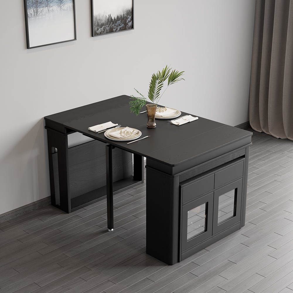 Questions and Answers for 70.9'' Rectangle Folding Wood Dining Table with Sideboard Black Seats 2-4 People