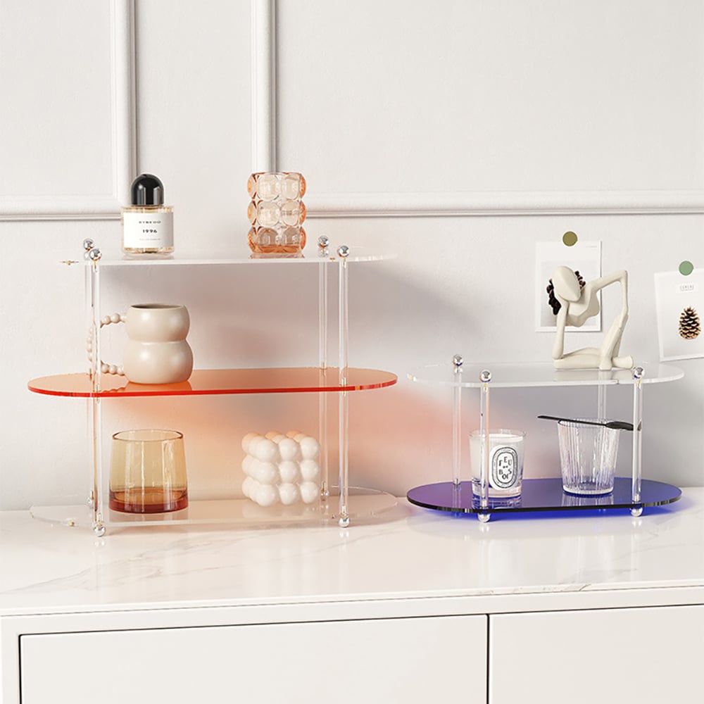 Preguntas y Respuestas para Estante de almacenamiento moderno de acrílico de 3 capas, estante de almacenamiento transparente y naranja con almacenamiento abierto