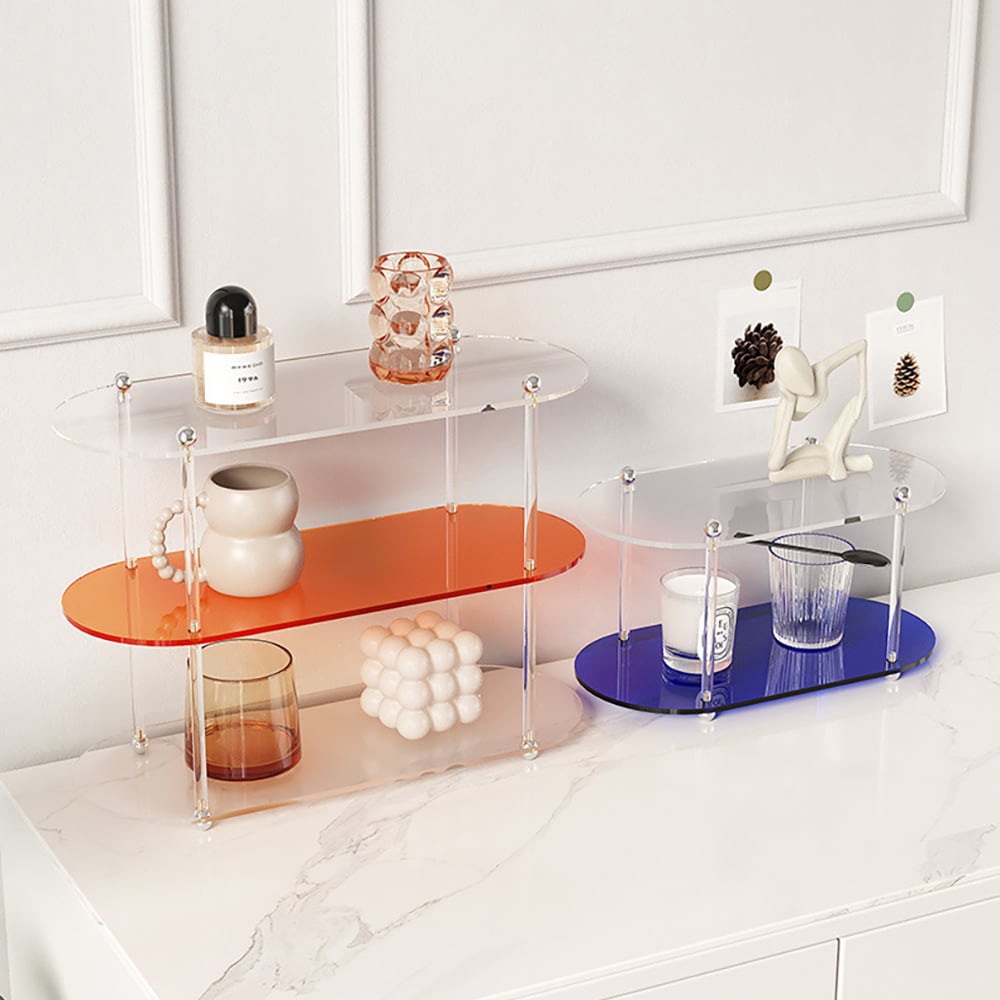 Preguntas y Respuestas para Estante de almacenamiento moderno de acrílico de 3 capas, estante de almacenamiento transparente y naranja con almacenamiento abierto