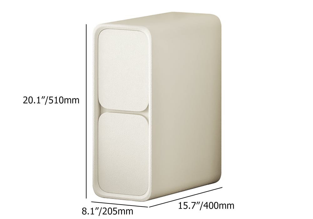Modern Narrow Off-White Nightstand 2-Drawer Small Bedside Table with PU Leather