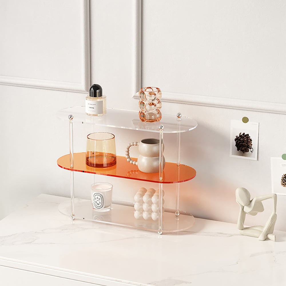 Preguntas y Respuestas para Estante de almacenamiento moderno de acrílico de 3 capas, estante de almacenamiento transparente y naranja con almacenamiento abierto