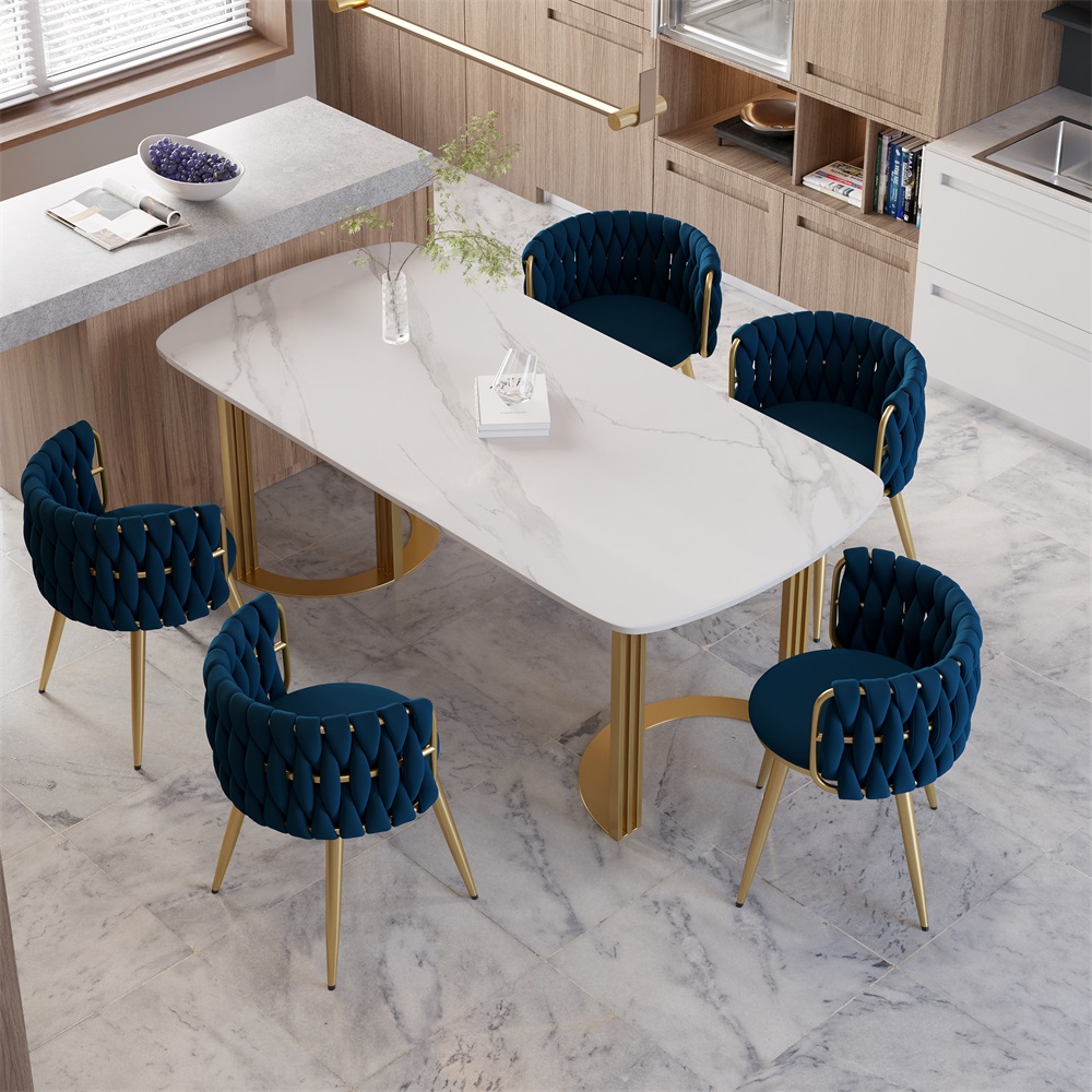 Questions et Réponses pour Chaise de salle à manger à dossier tonneau bleu nordique, 4 pièces, chaise d'appoint ronde avec revêtement en velours