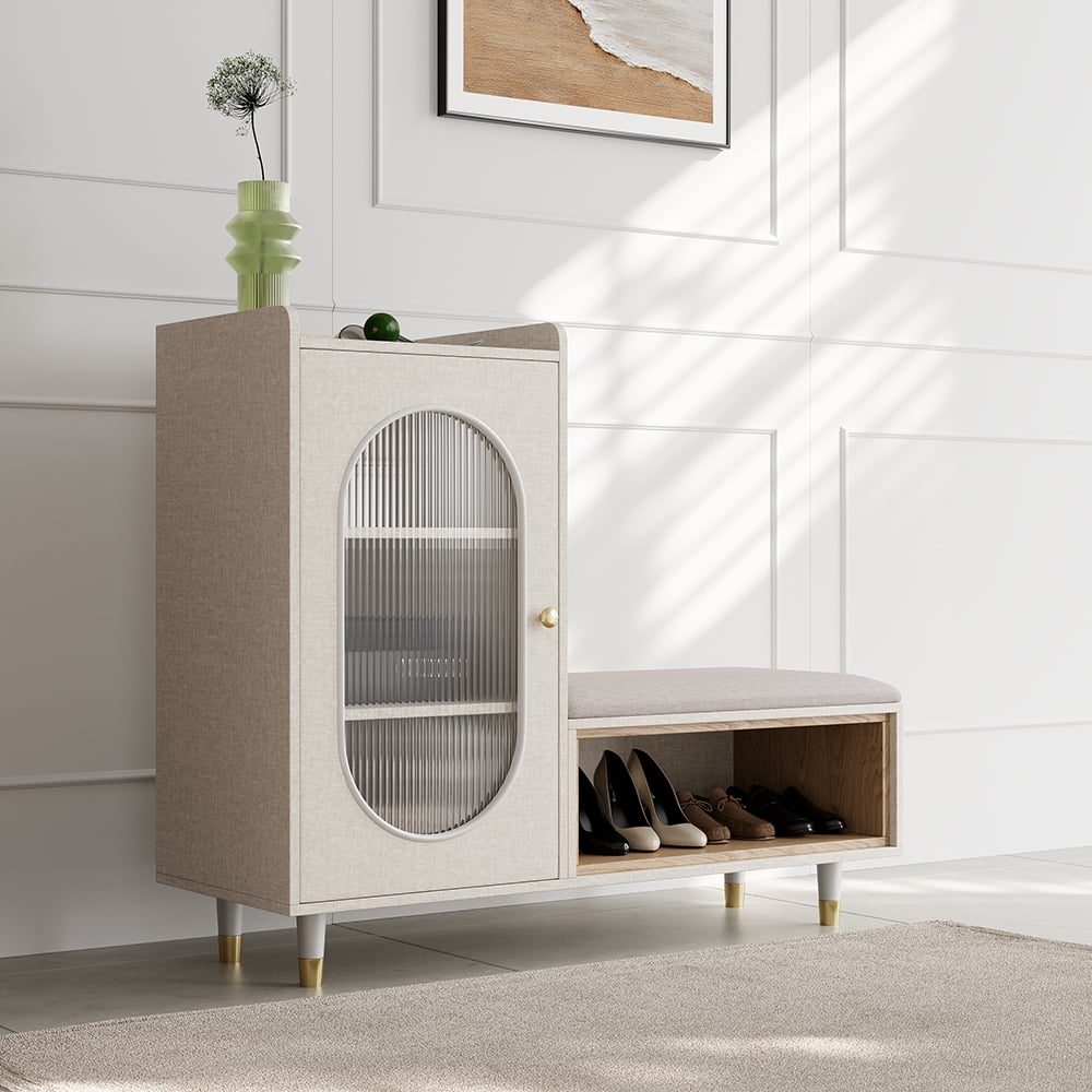 Questions et Réponses pour Armoire de rangement à chaussures moderne rembourrée avec porte, armoire de rangement d'entrée blanche