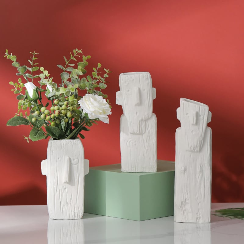 Domande e risposte per Set di 3 vasi da fiori in ceramica astratta bianca moderna con testa umana, decorazione artistica