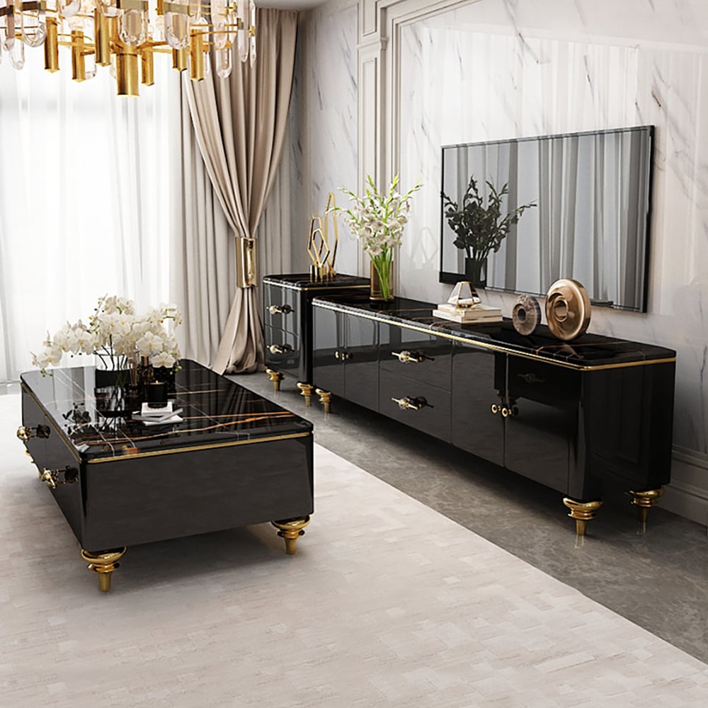 Questions et Réponses pour Table basse moderne en marbre Chift 1300 mm avec tiroirs de rangement, pieds en acier inoxydable doré