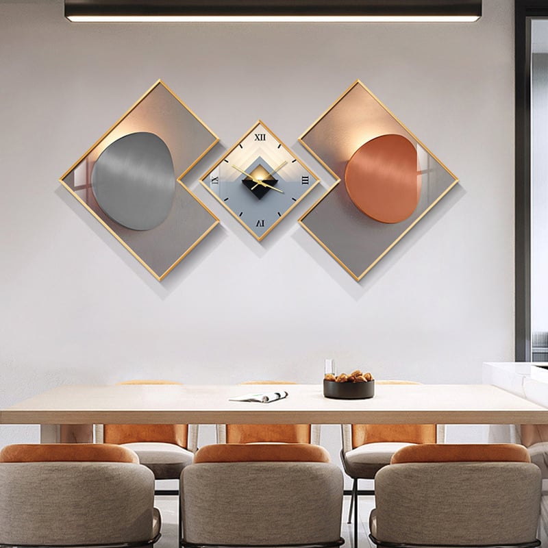 Customer Reviews for 3Pcs Modern Geometric Wall Clock Decor Set Canvas Painting Wall Clocks with Gold Frame