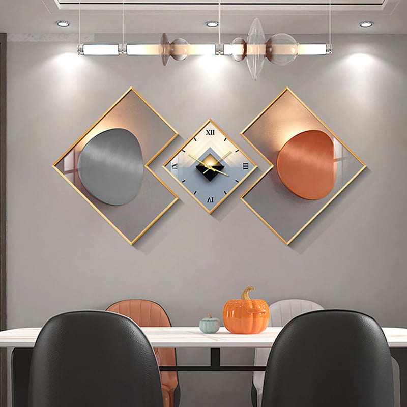 Customer Reviews for 3Pcs Modern Geometric Wall Clock Decor Set Canvas Painting Wall Clocks with Gold Frame