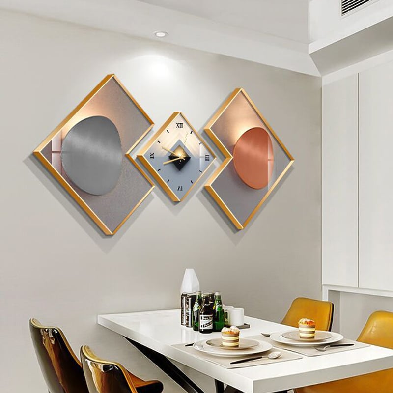 Customer Reviews for 3Pcs Modern Geometric Wall Clock Decor Set Canvas Painting Wall Clocks with Gold Frame