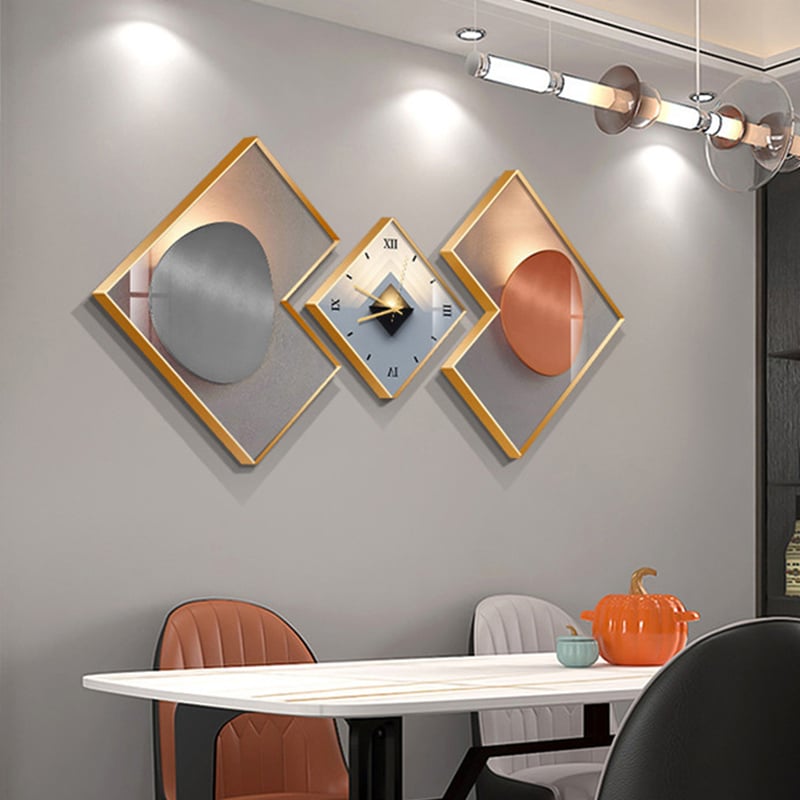 Customer Reviews for 3Pcs Modern Geometric Wall Clock Decor Set Canvas Painting Wall Clocks with Gold Frame