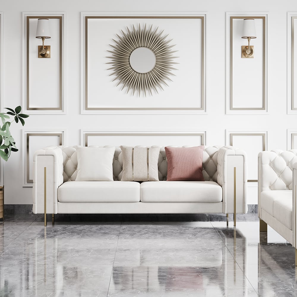 Customer Reviews for Taree 2200mm Modern Velvet Upholstered Sofa 2-Seater Sofa White Tufted Sofa