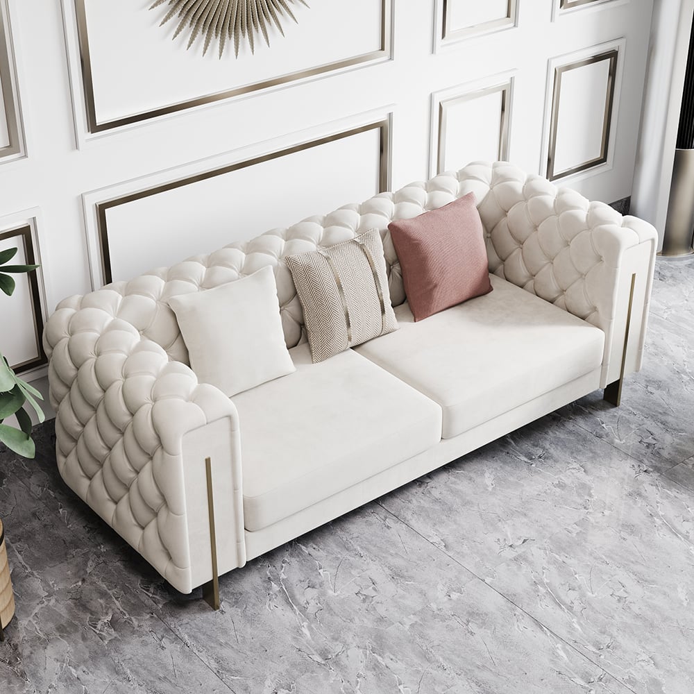 Customer Reviews for Taree 2200mm Modern Velvet Upholstered Sofa 2-Seater Sofa White Tufted Sofa