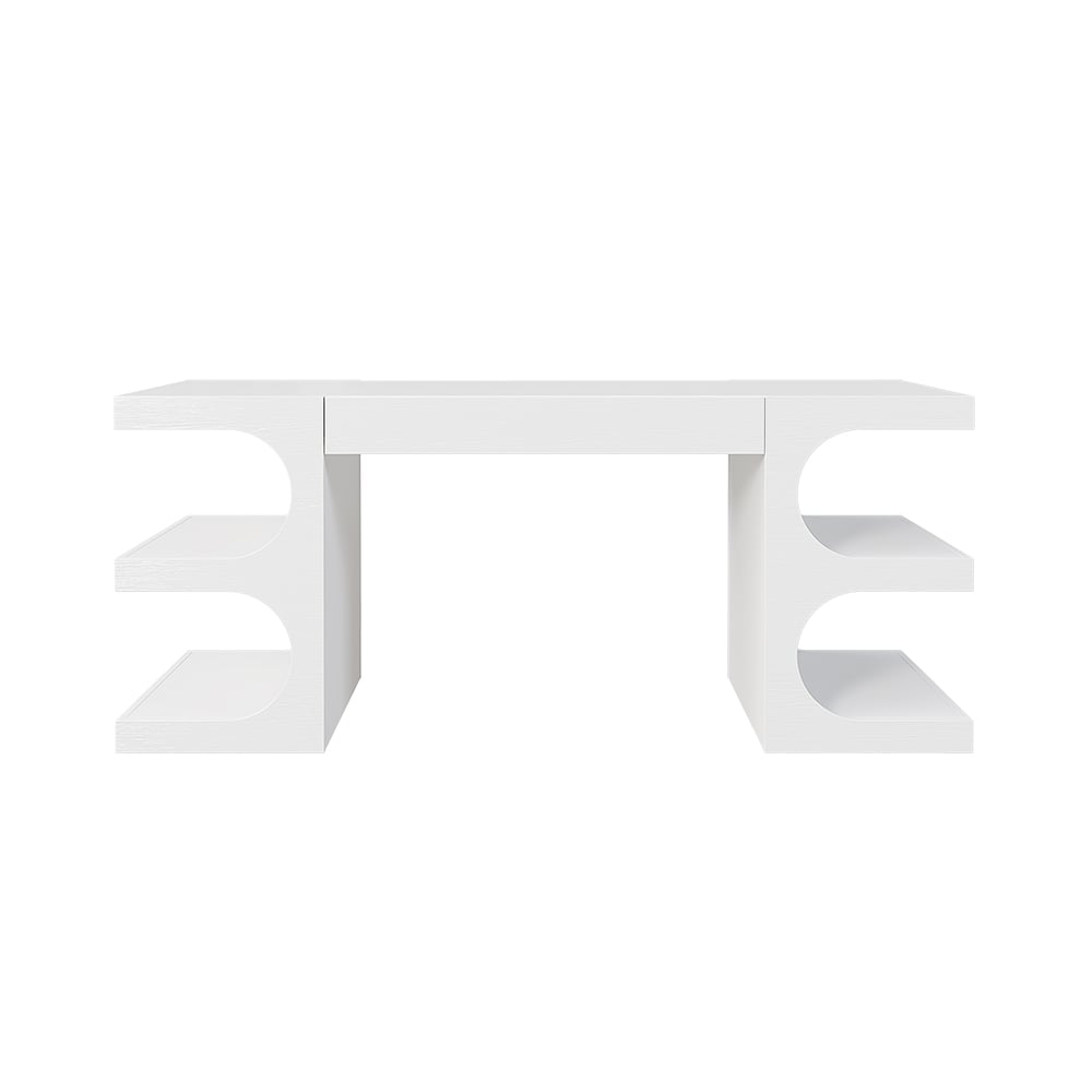 Avis Clients sur Bureau en bois blanc de 1630 mm et chaise de bureau en cuir noir avec dossier haut