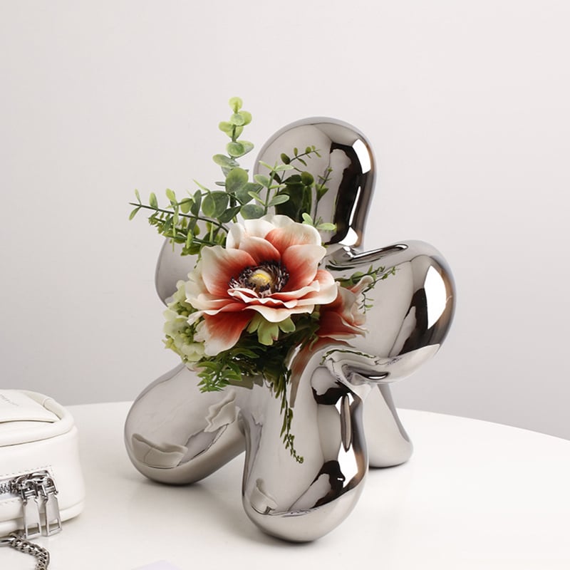 Klantrecensies voor Moderne zilveren keramische bloemvormige tafelvaas voor thuis decoratieve objectkunst voor woonkamer