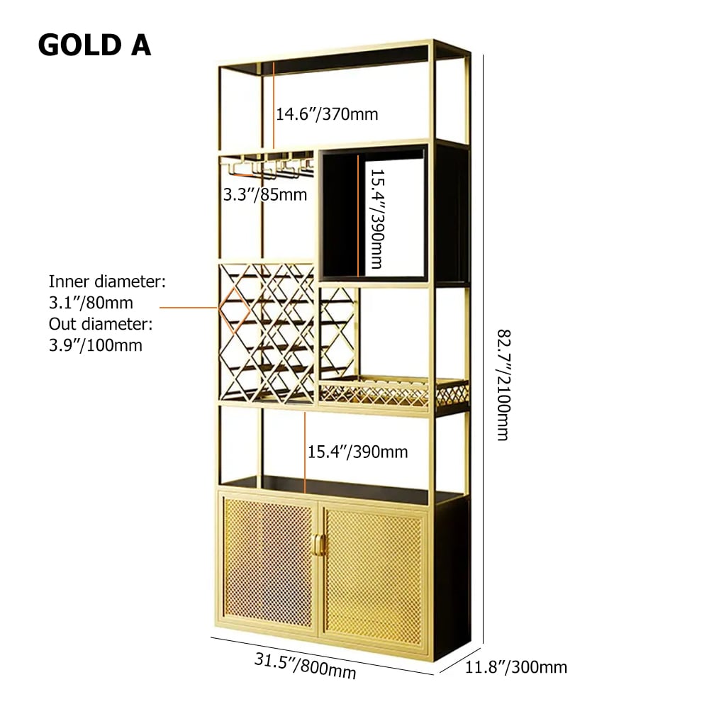 Industrial Gold 5-Tier Freestanding Wine Rack Storage with Glass Holder weights dimensions image