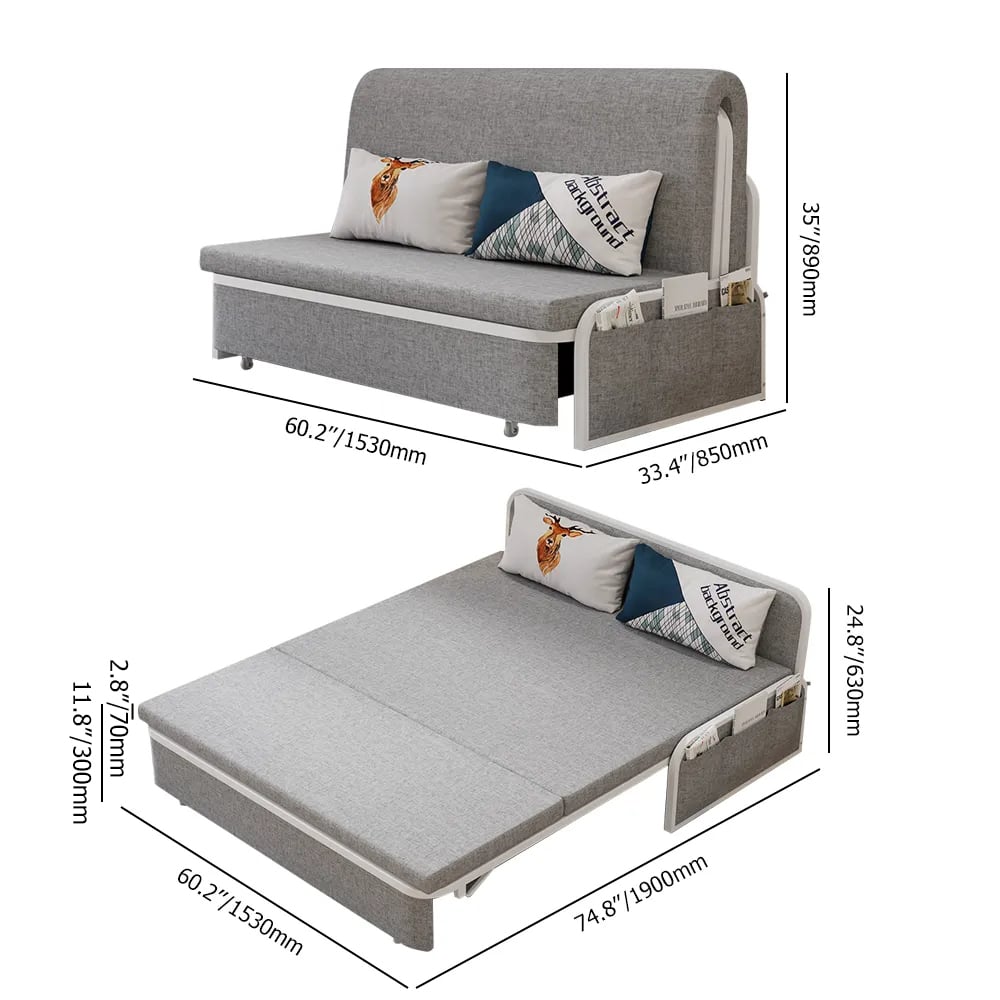 60" Queen 2-Seater Linen Sleeper Sofa with Trundle weights dimensions image