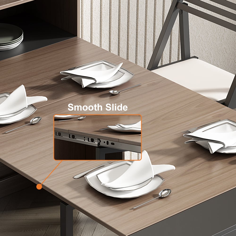 Walnut & Gray Extendable Dining Table with Storage, Sideboard | homary