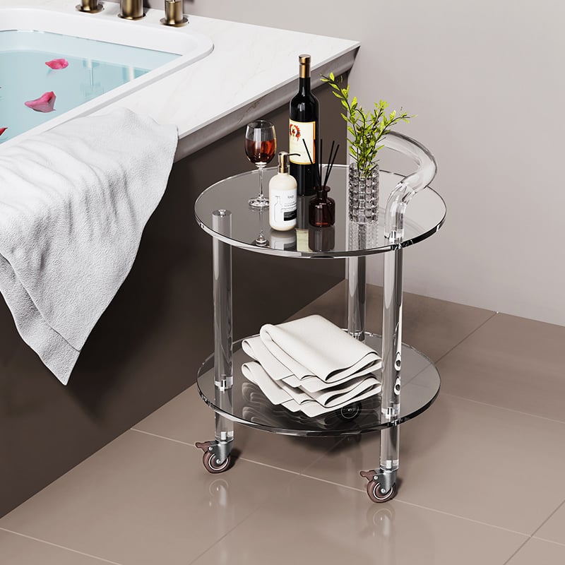 Questions et Réponses pour Chariot de Service Roulant Moderne en Acrylique Transparent avec 2 Niveaux et Poignée