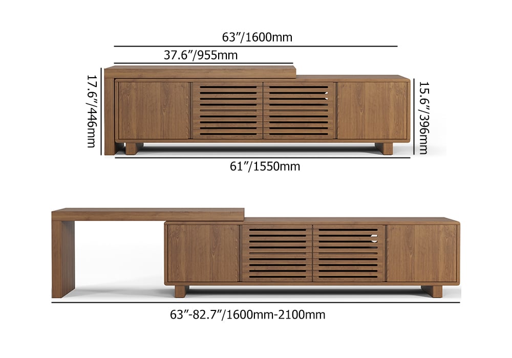 Extendable Grille-Inspired Walnut TV Stand with Storage(63"-83") weights dimensions image