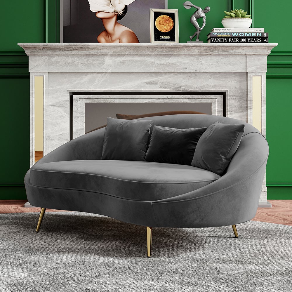 Questions and Answers for 65" Velvet Curved Sofa with Gold Legs & Pillows