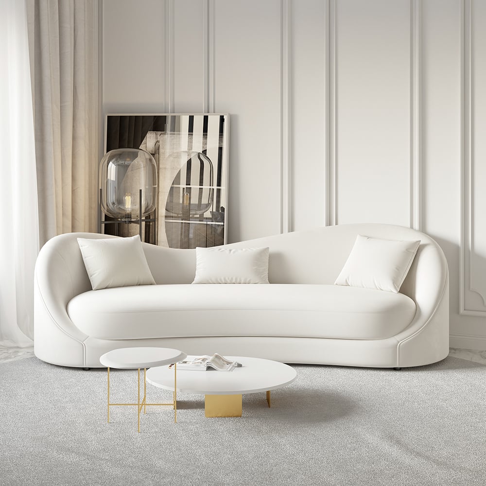 Customer Reviews for Luxury 84" Off White Velvet Upholstered Sofa 3-Seater Sofa Solid Wood Frame