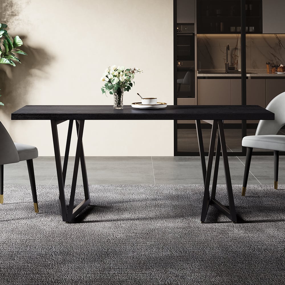 Questions and Answers for 63" Industry Style Reangular Wood Dining Table Seats 4-6 People