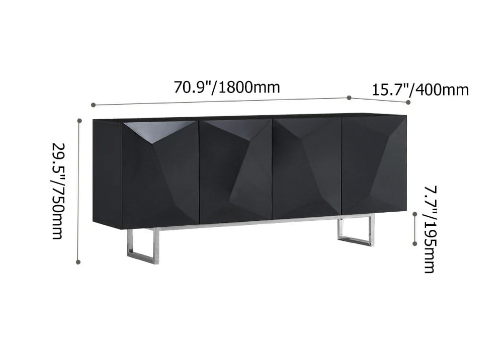 70.9" Modern Wood Buffet Sideboard Black with Adjustable Shelves weights dimensions image