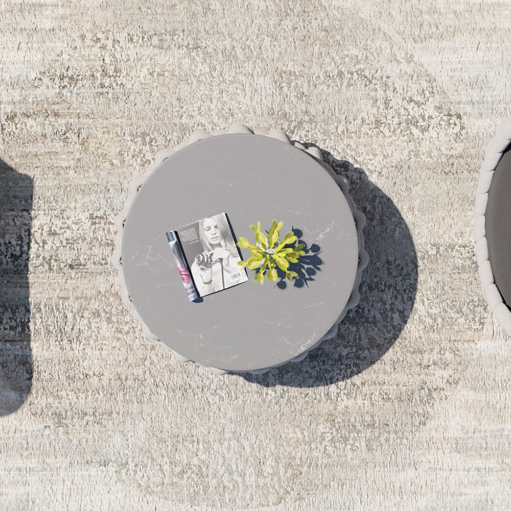 Hodnocení zákazníků pro položku Moderní kulatý konferenční stolek z umělého mramoru pro venkovní použití s pletenou textilní lanovou základnou v šedé barvě