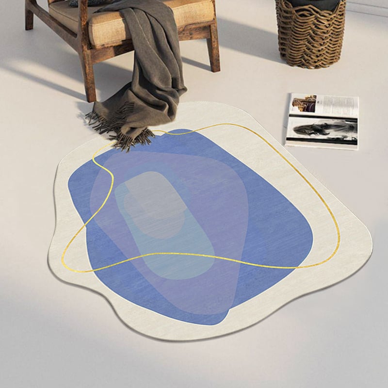 Perguntas e respostas para Tapete moderno em azul e branco de 2' x 3' Tapete de formato irregular para sala de estar e quarto