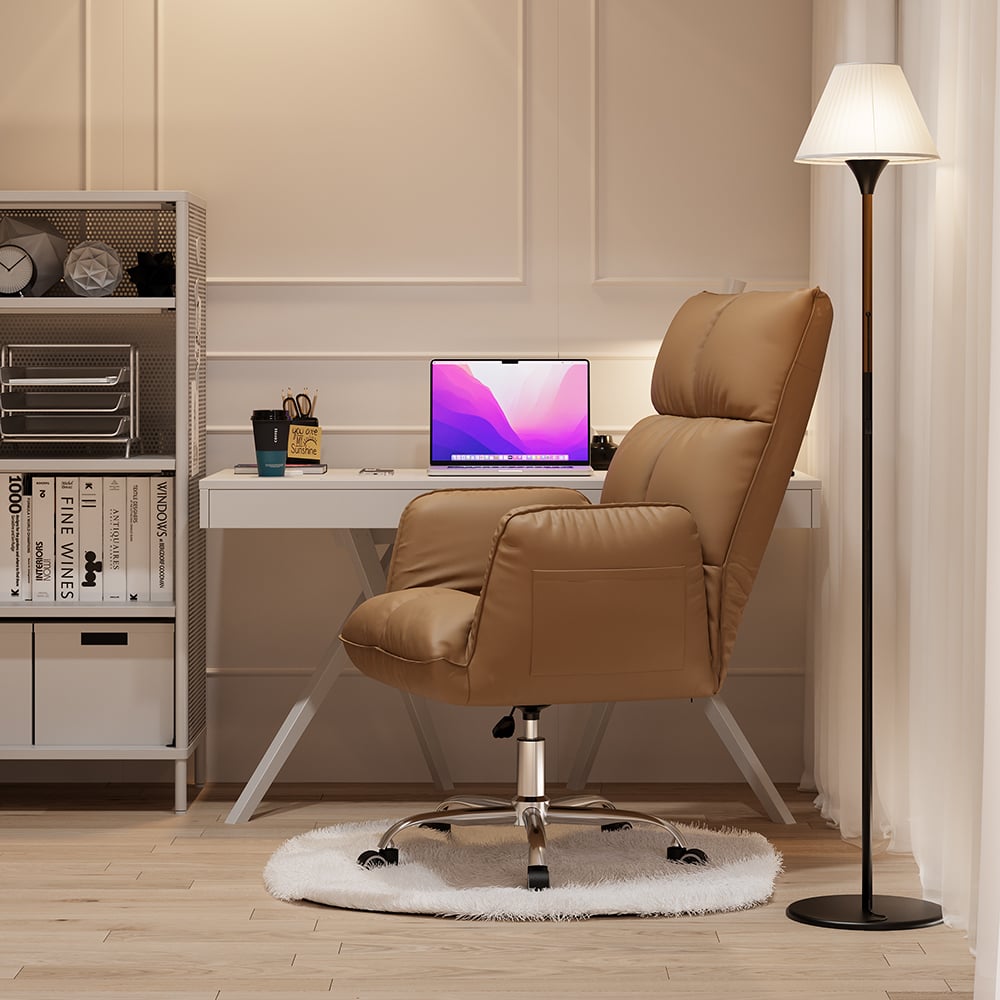 Preguntas y Respuestas para Moderna silla de trabajo de piel sintética tapizada giratoria silla de oficina altura ajustable