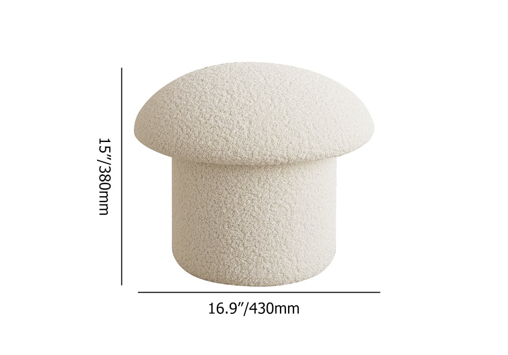 Modern White Boucle Mushroom Ottoman Upholstered Pouf Novelty Footstool Cute Footrest weights dimensions image