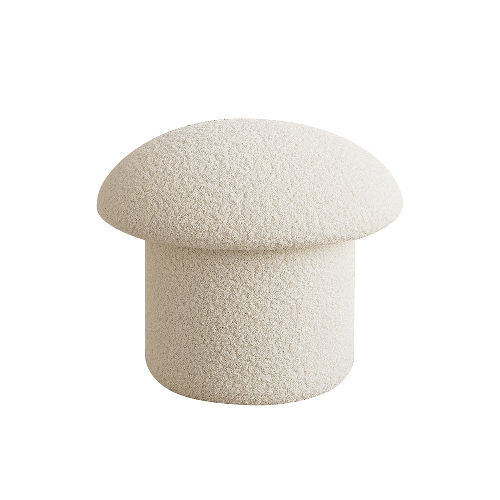 Modern White Boucle Mushroom Ottoman Upholstered Pouf Novelty Footstool Cute Footrest window image