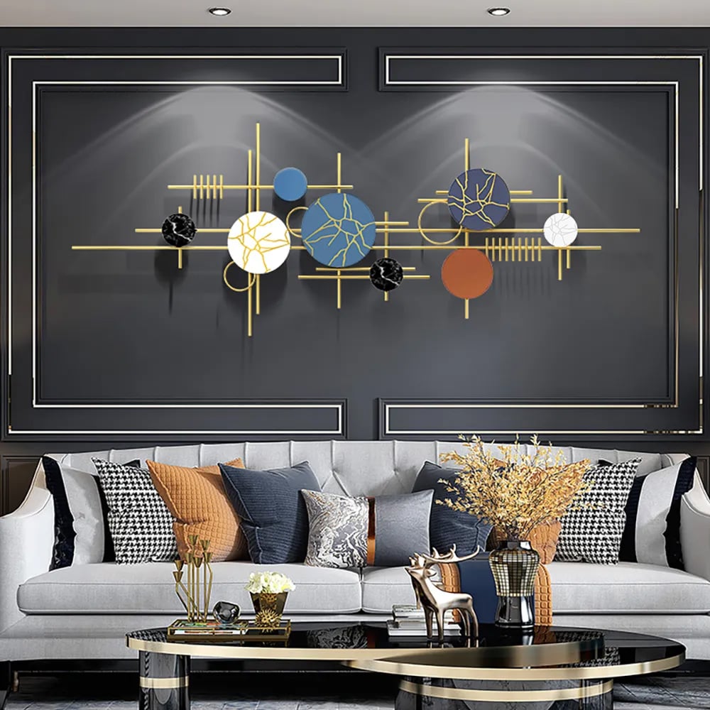 Oceny klientów dla 59" Nowoczesny geometryczny metalowy wystrój ścienny w wielokolorowej nakładającej się sztuce tła ściennego