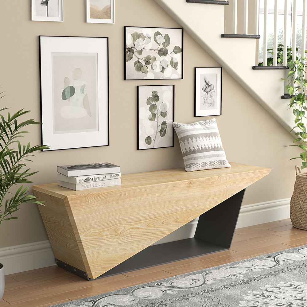 Questions and Answers for 47.2" Rustic Wooden Bench 3-Person Seat Bench for Entryway with Metal Base 