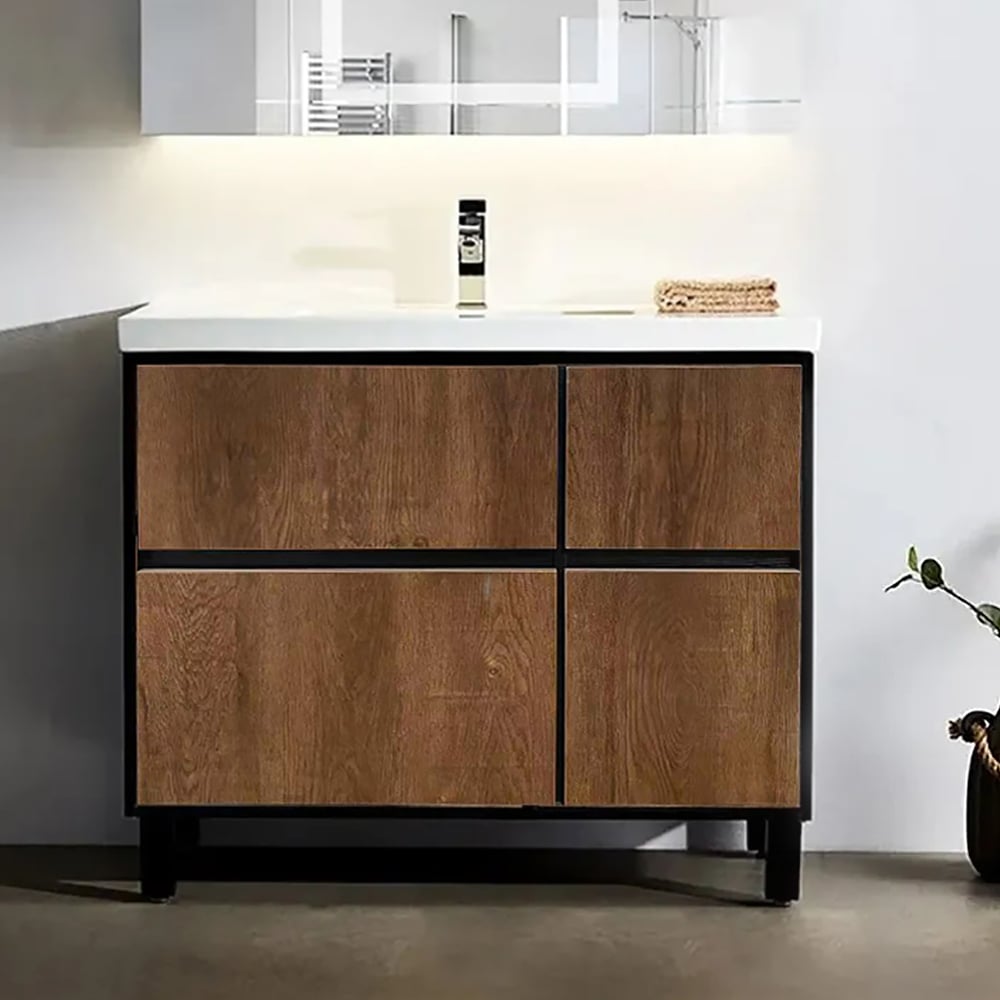 Avis Clients sur Vanité de salle de bain autoportante de 920 mm avec lavabo rustique avec tiroirs