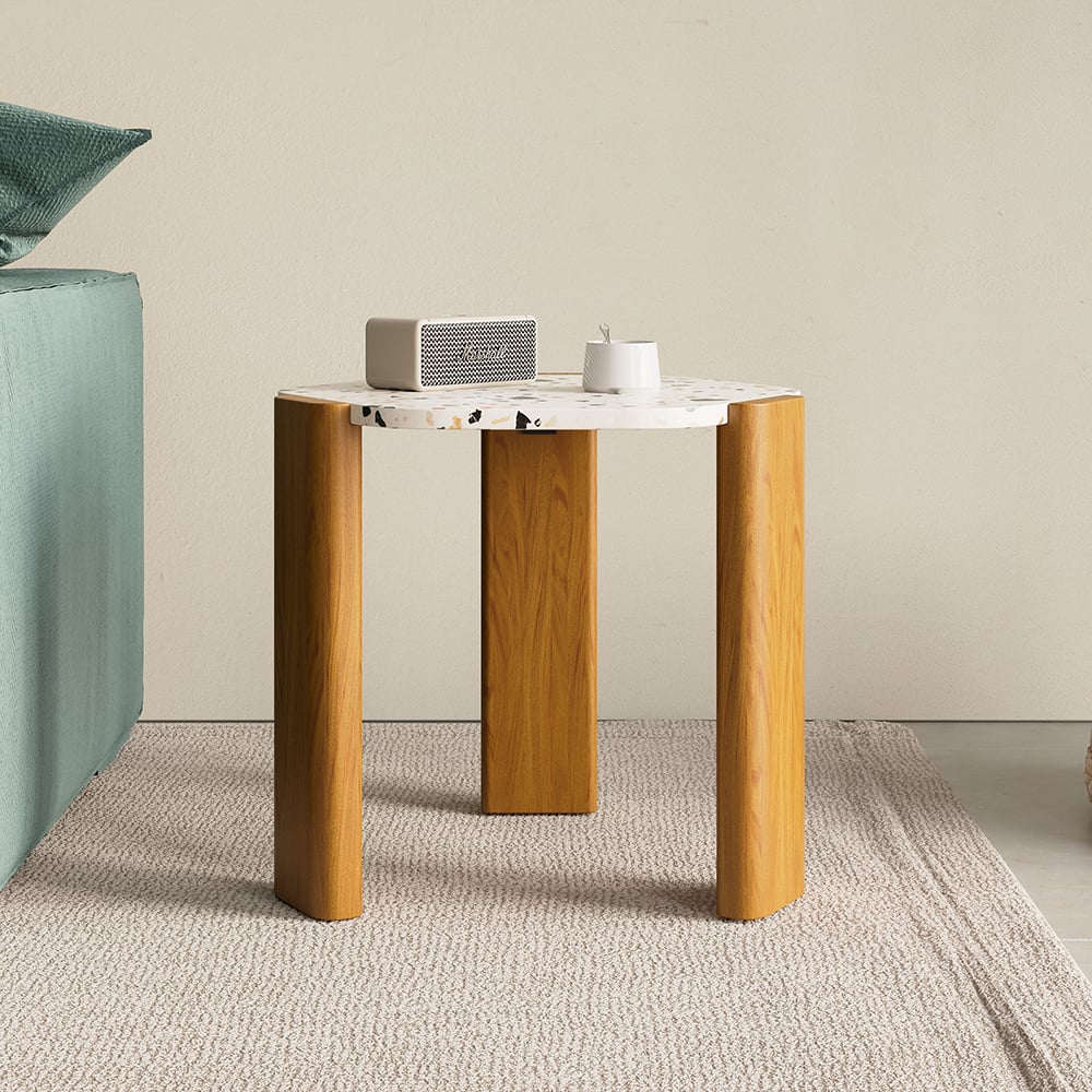 Questions and Answers for White Hexagon Terrazzo Side Table with 3 Legs End Table Pine Wood in Natural