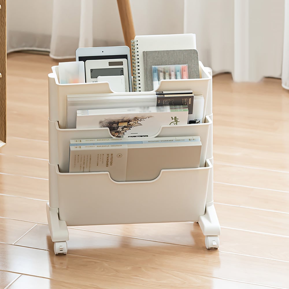 Questions and Answers for Modern 3-Tier Magazine Organiser Holder White Book Cart with Ample Open Storage