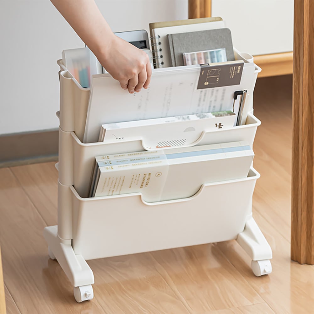 Questions and Answers for Modern 3-Tier Magazine Organiser Holder White Book Cart with Ample Open Storage