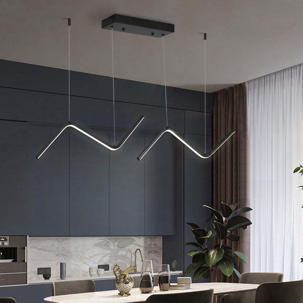 Preguntas y Respuestas para Luz de isla LED moderna Luz colgante lineal de cocina negra de 2 luces