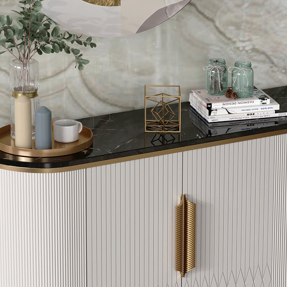 Customer Reviews for White Luxury 2-Door Sideboard Buffet Sintered Stone Top Modern Sideboard Cabinet in Gold