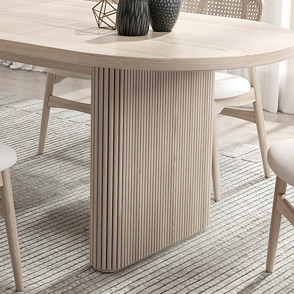 Dining Set 63"-79" Japandi Oval Extendable Dining Table Whitewash with 6 Chairs