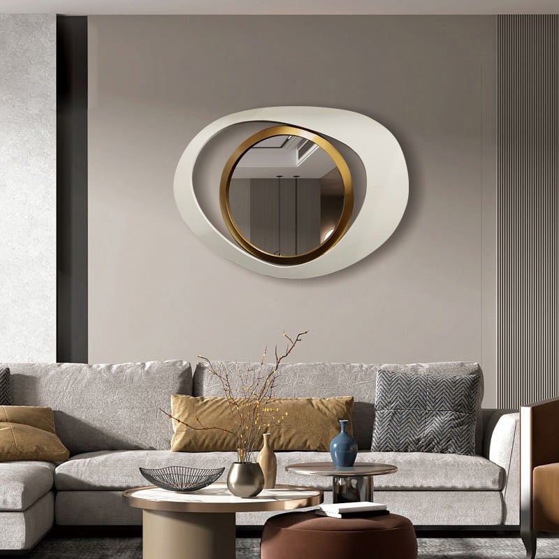 Questions et Réponses pour Miroir mural géométrique moderne blanc chaud et doré pour salon et chambre à coucher