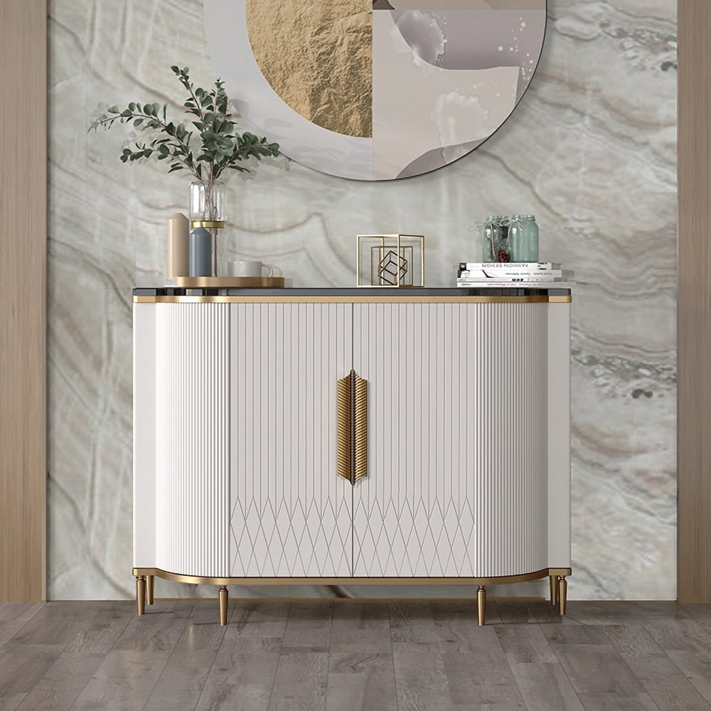 Customer Reviews for White Luxury 2-Door Sideboard Buffet Sintered Stone Top Modern Sideboard Cabinet in Gold