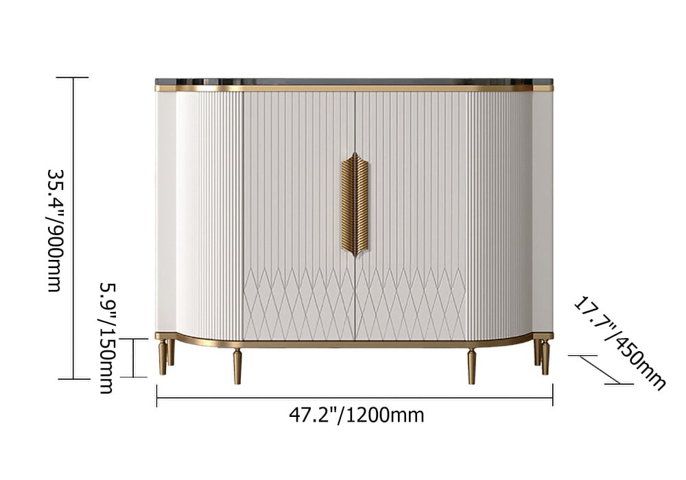 White Luxury 2-Door Sideboard Buffet Sintered Stone Top Modern Sideboard Cabinet in Gold weights dimensions image