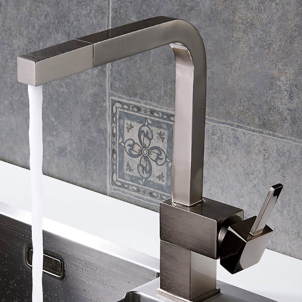 Questions and Answers for Contemporary Single Handle Square Pull-Out Brass Kitchen Faucet in Brushed Nickel