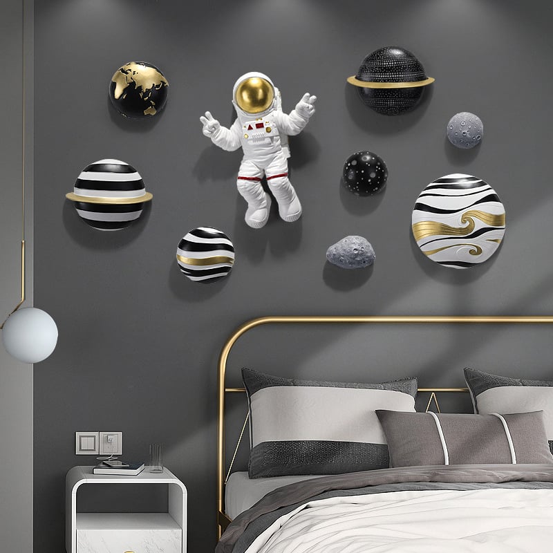 Kundenbewertungen für 9-teiliges Art Deco Astronaut Planet Wanddekor zum Aufhängen von Personen aus Kunstharz, Statuen-Set