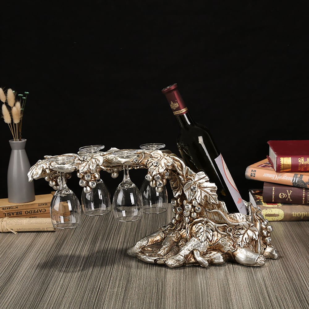 Questions et Réponses pour Étagère à verres à vin traditionnelle Grape Vines, porte-bouteilles de vin de table en argent vieilli