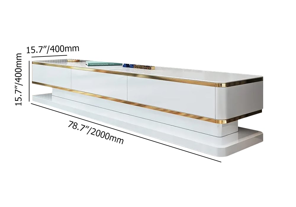 Gapn 78.7" White TV Stand Media Console with 3 Drawers Tempered Glass for TVs Up to 78" weights dimensions image