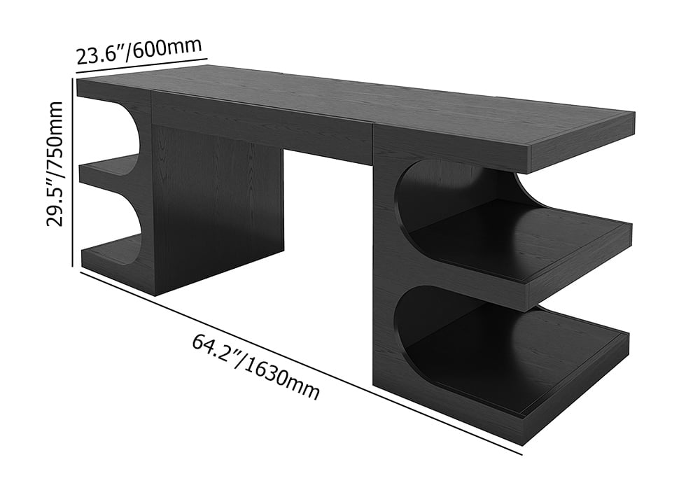 Modern Black Writing Desk Office Desk with 1 Drawer & 4 Open Shelves (64.2") weights dimensions image